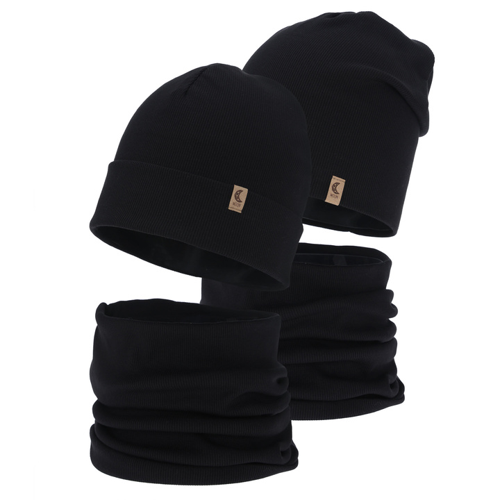 Girl's spring, autumn set: hat and tube scarf, black, cotton, Bravura