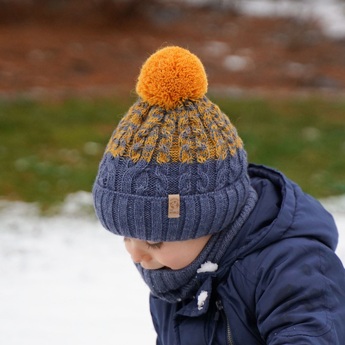 Boy's winter set: hat and tube scarf blue Travis with pompom