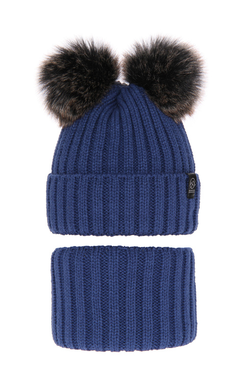 Boy's winter set: hat and tube scarf blue Largo with two pompom