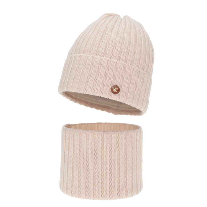 Girl's winter set: hat and tube scarf, light pink, 100% merino wool, cotton lining, Vanira