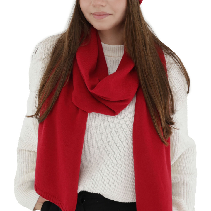 Woman's winter scarf, red, merino wool with cashmere, Irenia
