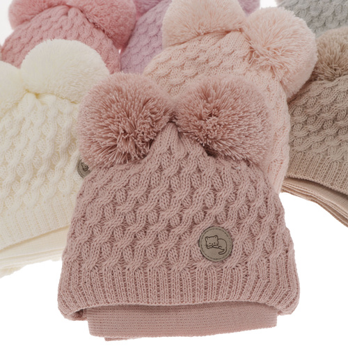 Girls winter set hat and scarf grey with two pompoms Anava