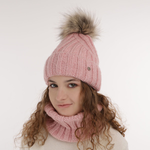 Girl's winter set: hat and tube scarf white Polaris with pompom