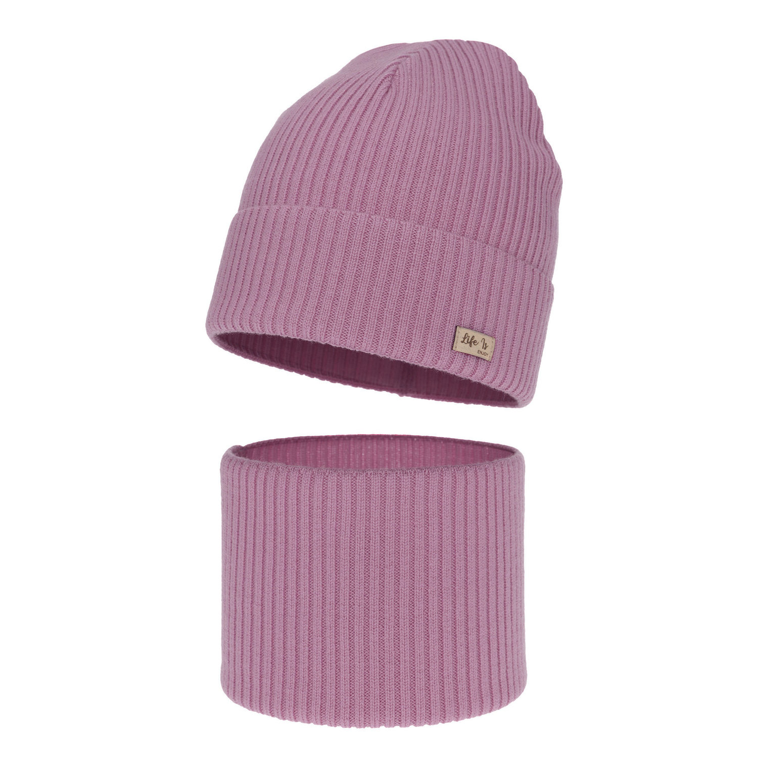 Girl spring autumn set hat and tube scarf pink 100% extra fine merino wool Itra
