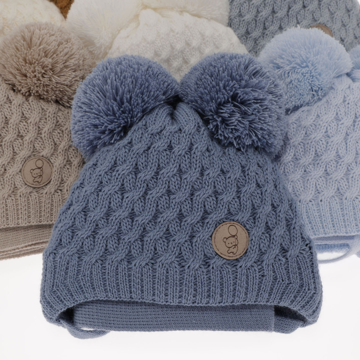 Boy's winter set: hat and scarf blue with two pompom Alonso