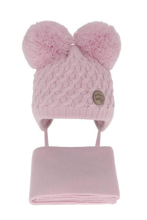 Girls winter set hat and scarf violet with two pompoms Anava