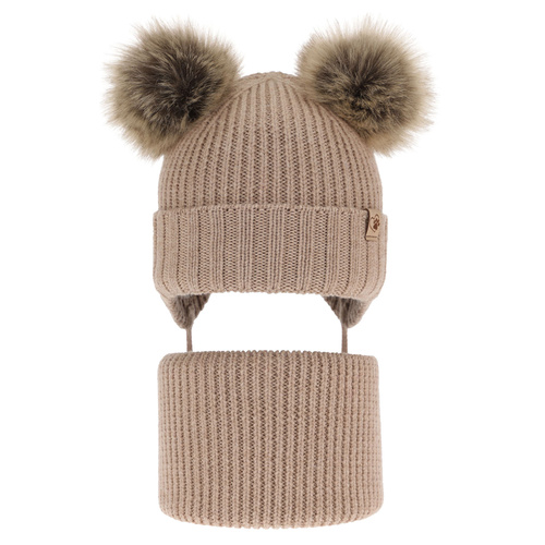 Girl's winter set: hat and tube scarf beige made of 100% extra fine merino wool Silvia