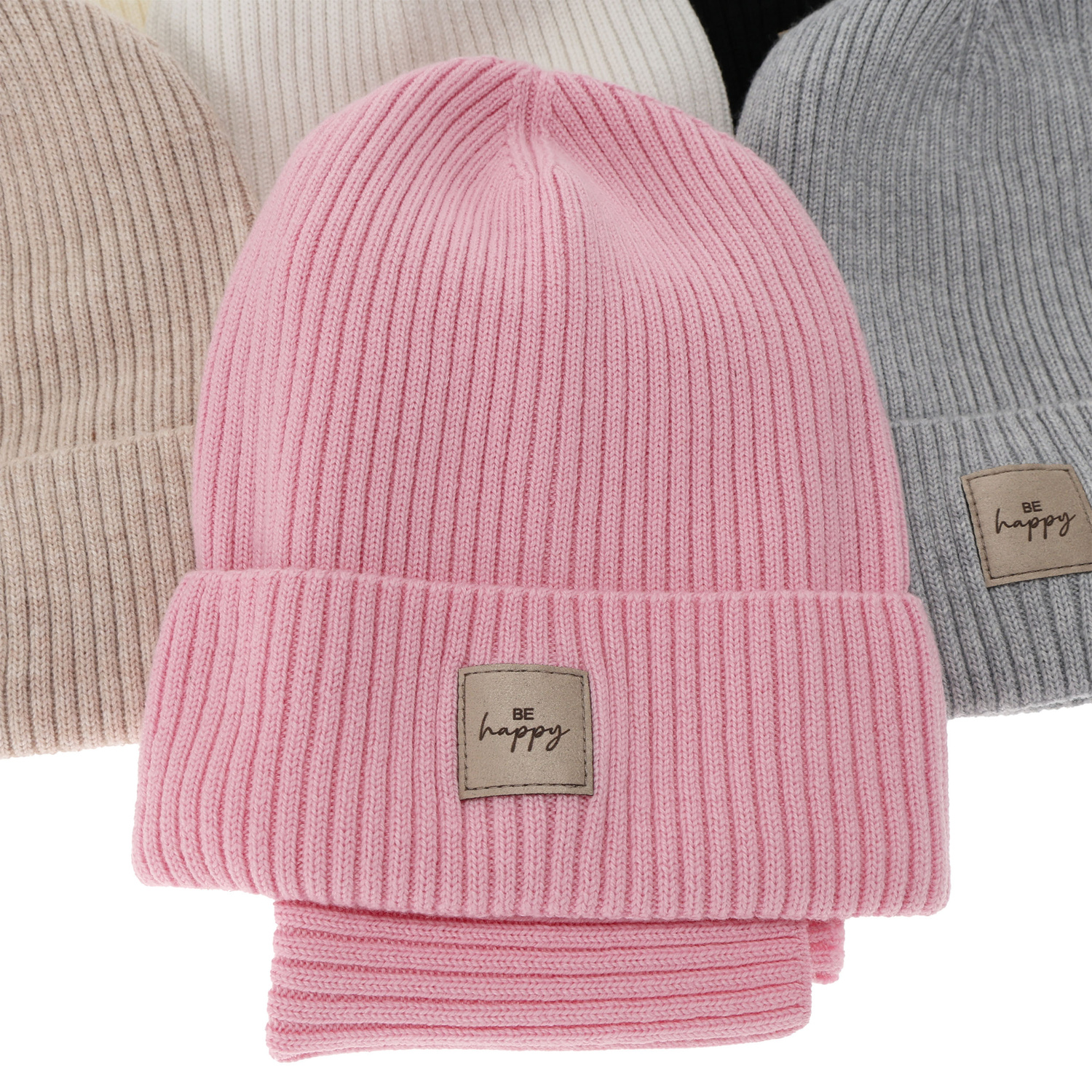 Girl spring, autumn set: hat and tube scarf, pink, 100% merino wool, Vanita