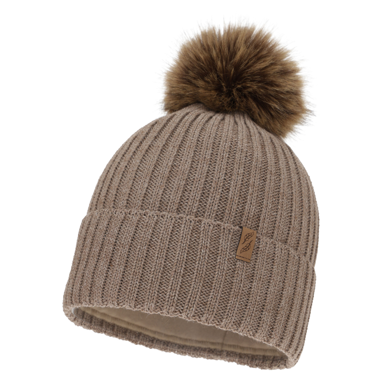 Woman's winter hat, dark beige, with merino wool, Zamira