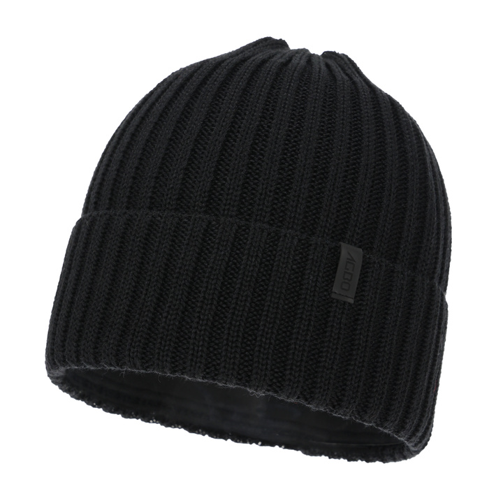Men's winter hat, black, with merino wool, Tyrol