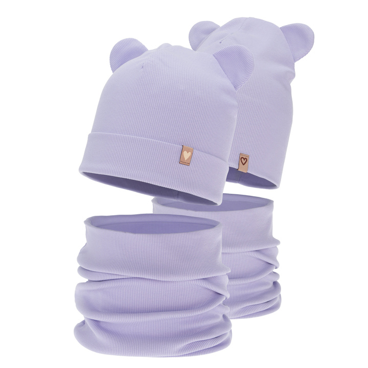 Girl's spring, autumn set: hat and tube scarf, purple, cotton, Luminia