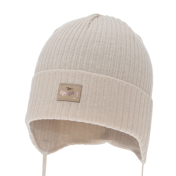 Girl's spring/ autumn hat, beige, with ears, cotton, Tindra