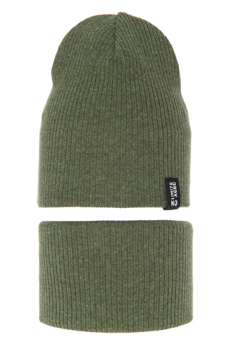 Children's autumn/ spring set: hat and tube scarf, with cotton, khaki Tunis