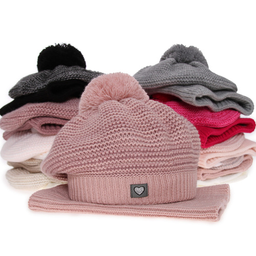 Girl's winter set: hat and tube scarf white Lira with pompom
