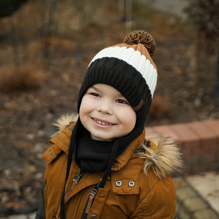 Boy's winter set: hat and tube scarf black Hary with pompom