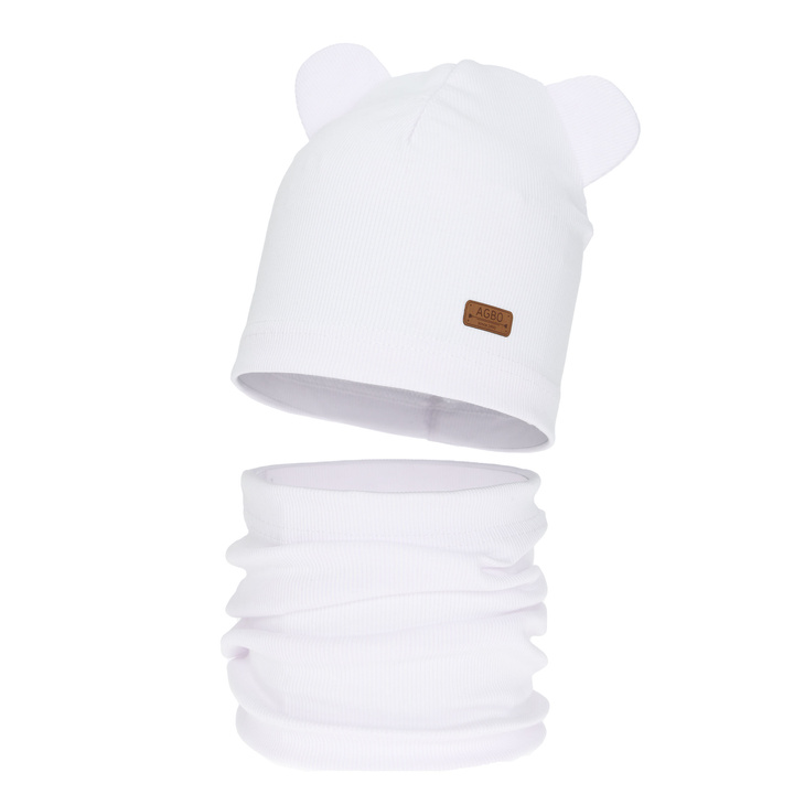 Girl's spring, autumn set: hat and tube scarf, cotton, white Georgea