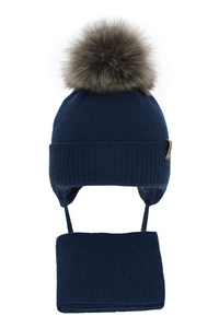 Boy's winter set: navy blue merino wool hat and scarf Rafael