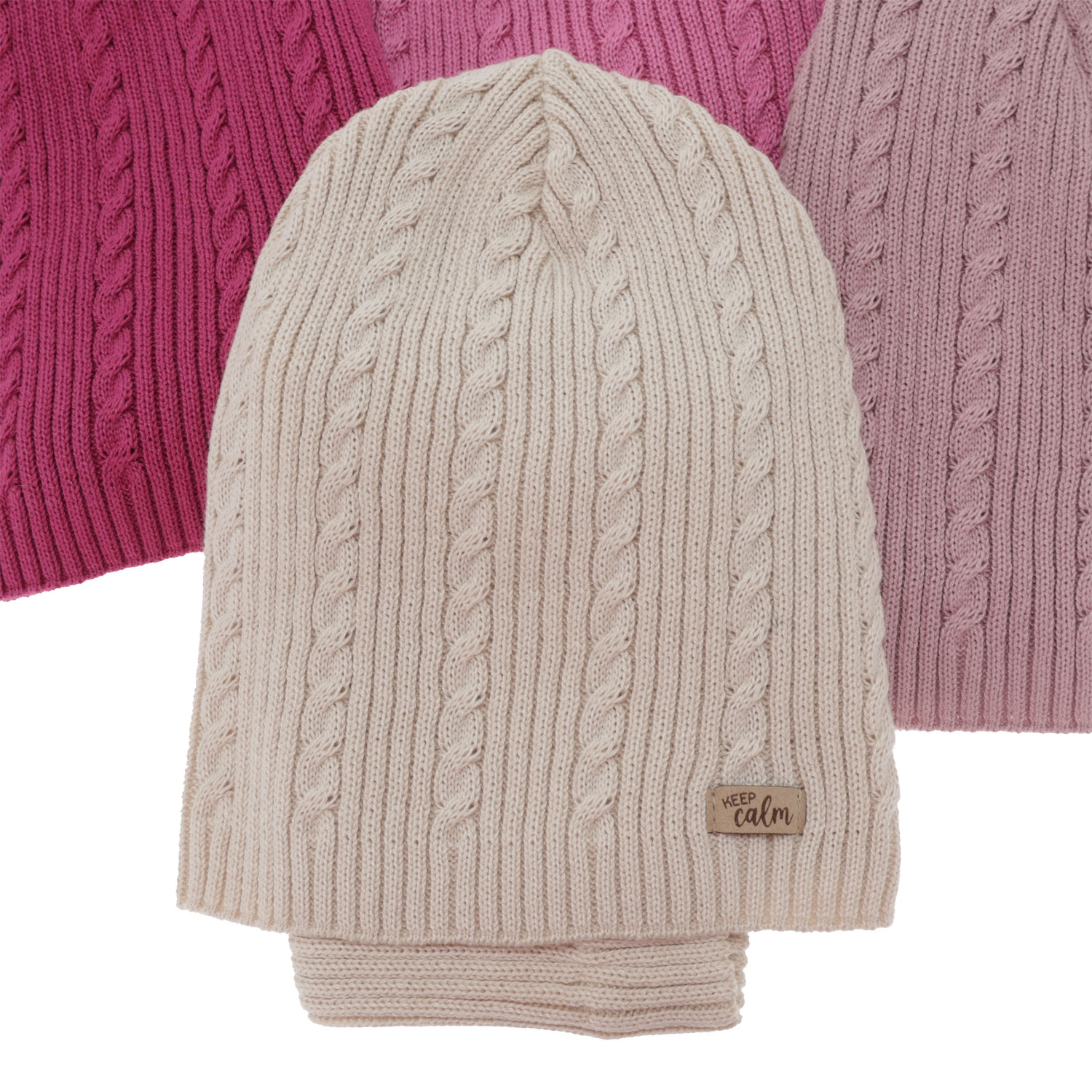 Girl's spring, autumn set: hat and tube scarf, light pink, with cotton, Ordesa