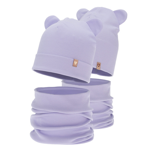Girl's spring, autumn set: hat and tube scarf, purple, cotton, Luminia