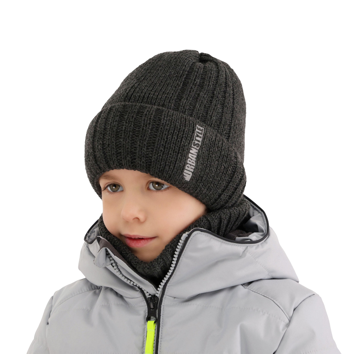 Boy's winter set: hat and tube scarf grey Balaton