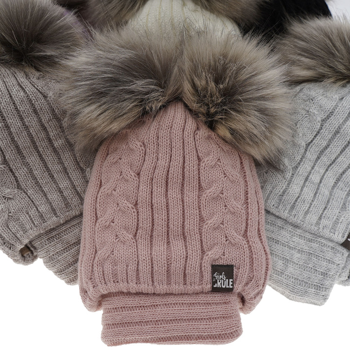 Girl's winter set: hat and tube scarf black Marlen with two pompom