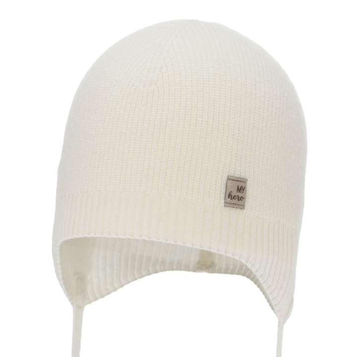 Boy's spring/ autumn hat, cream, merino wool with cashmere, with ears, Tono