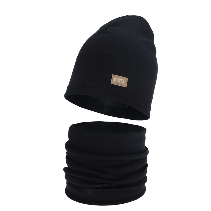 Girl's spring, autumn set: hat and tube scarf, black, cotton, Torila