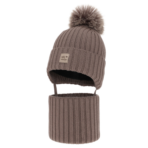 Boy's winter set: hat and tube scarf, brown, 100% extra fine merino wooll, lined with wool fleece Morti