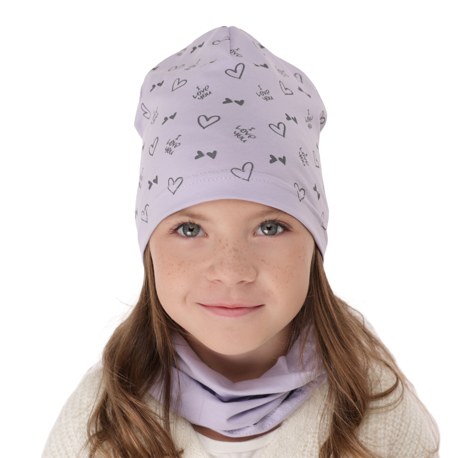 Girl's spring/ autumn cotton set: hat and tube scarf pink Lovena