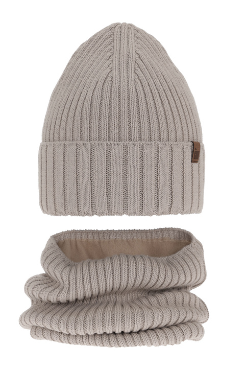 Boy's winter set: hat and tube scarf beige merino wool Metis
