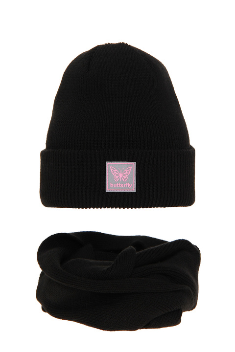 Girl's winter set: hat and tube scarf black Florka