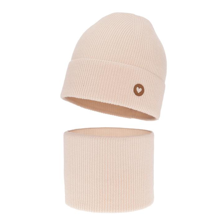 Girl spring autumn set hat and tube scarf pink 100% extra fine merino wool Brook