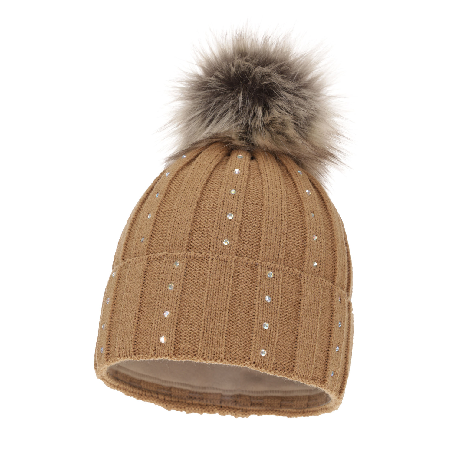 Woman's winter hat camel Mada with pompom