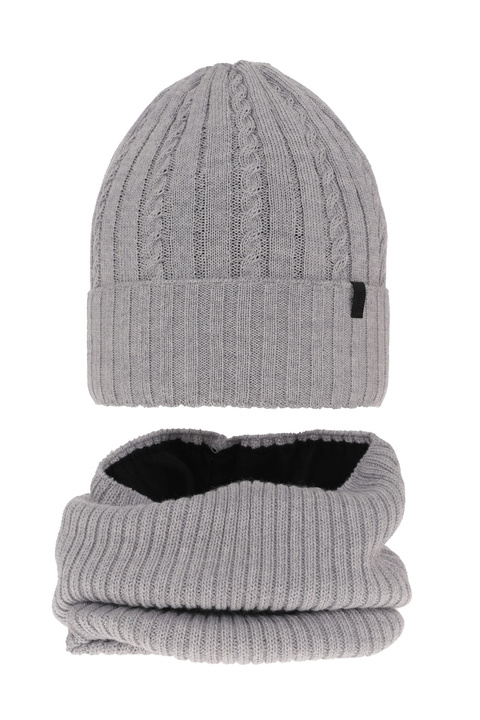 Boy's winter set: hat and tube scarf grey merino wool Kairo