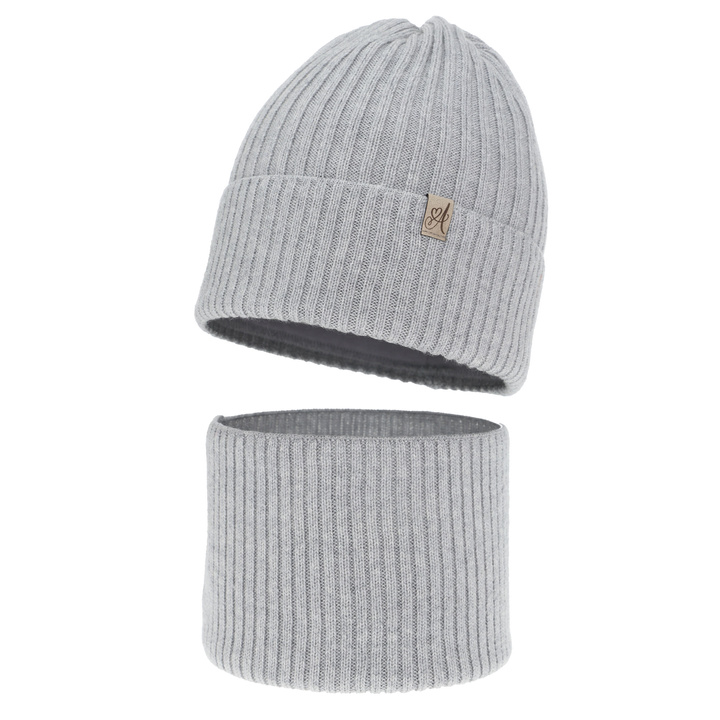 Girl's winter set: hat and tube scarf, grey, 100% merino wool, Patricia