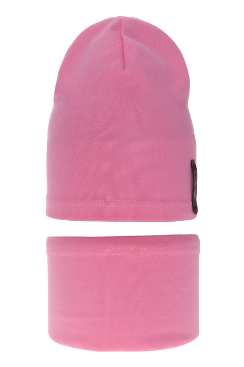 Girl's spring/ autumn set: hat and tube scarf pink Flores