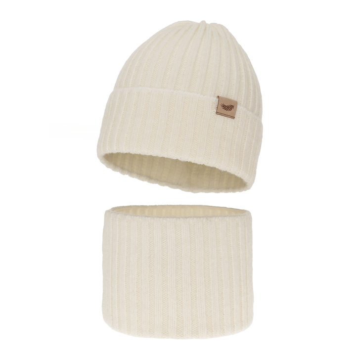 Girls winter set hat and tube scarf ecru with merino wool Karmina