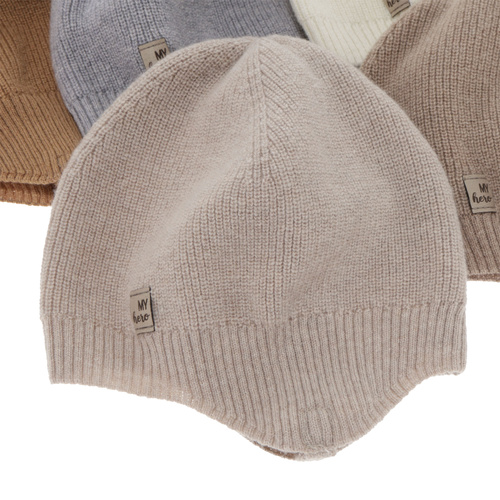 Boy's spring/ autumn hat, camel, merino wool with cashmere, with ears, Tono