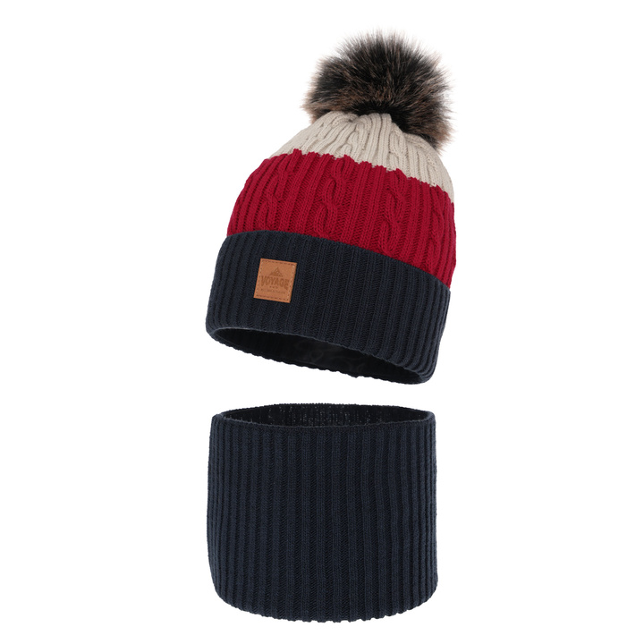 Boy's winter set: hat and tube scarf navy blue with pompom Luxor