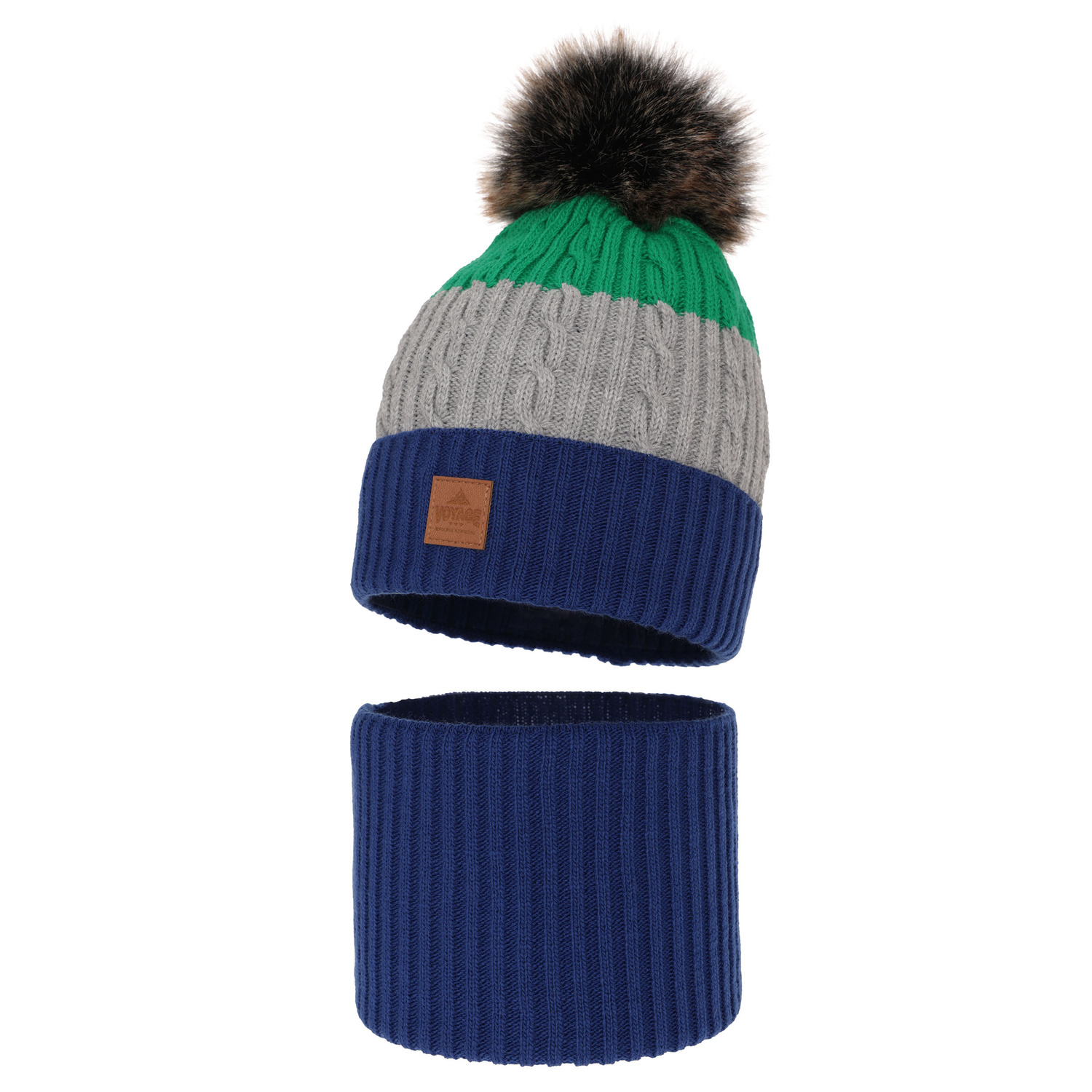 Boy's winter set: hat and tube scarf blue with pompom Luxor