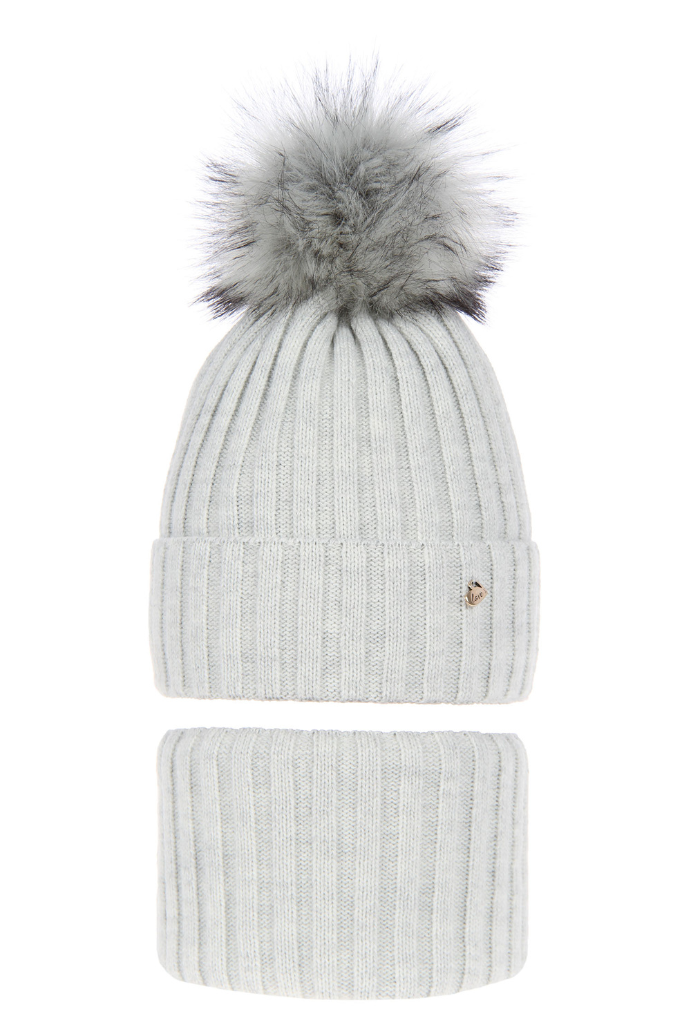 Girl's winter set: hat and tube scarf grey Wilma with pompom
