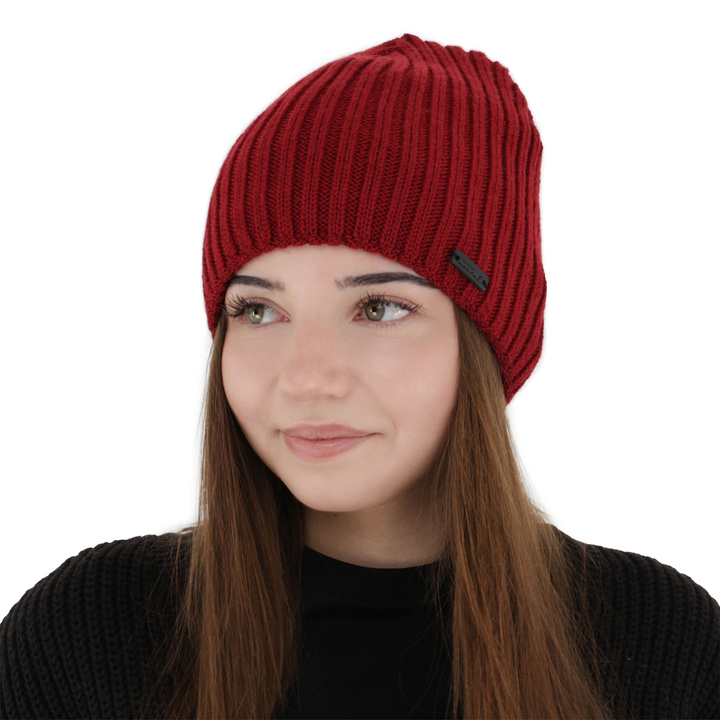 Woman's winter hat, burgundy, with merino wool, Soletta