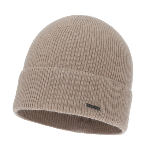 Woman's autumn winter hat, beige, with merino wool and cashmere, Sindra