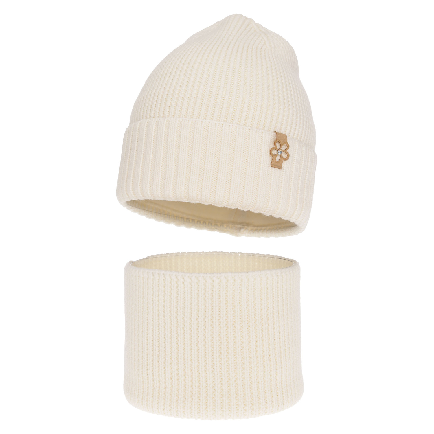 Girl's winter set: hat and tube scarf ecru 100% extra finemerino wool Nelita