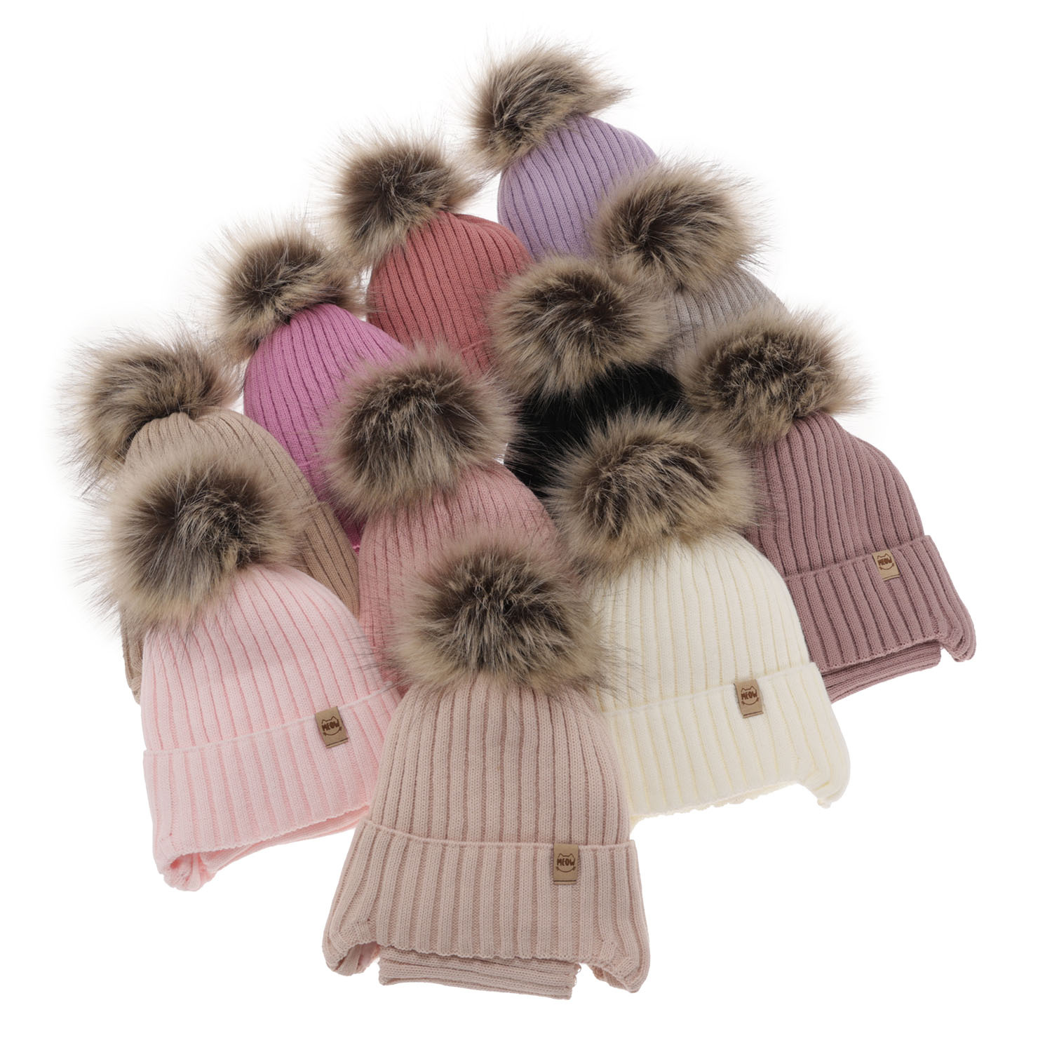 Girl's winter set: hat and tube scarf beige with pompom Louisa
