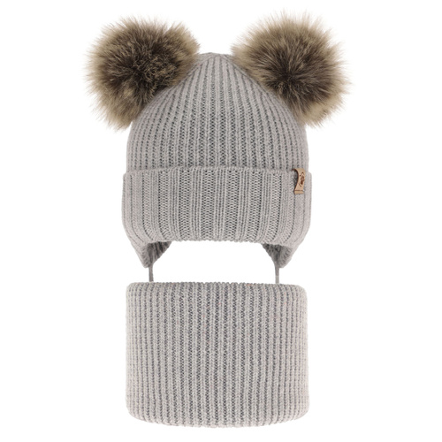 Girl's winter set: hat and tube scarf grey made of 100% extra fine merino wool Silvia