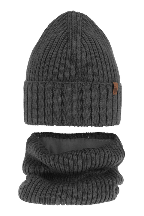 Boy's winter set: hat and tube scarf grey merino wool Metis