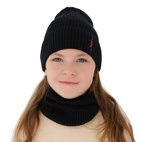 Girl's spring/ autumn set: hat and tube scarf, with cotton, pink Elvara