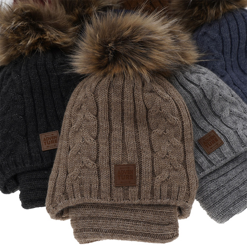 Boy's winter set: hat and tube scarf grey Casper with pompom