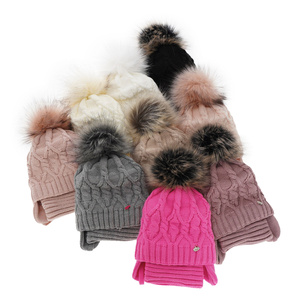 Girl's winter set: hat and tube scarf white Elena with pompom